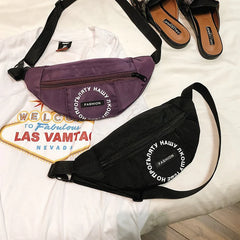 Women Waist Bag Letter Nylon Waterproof Shoulder Banana Bag