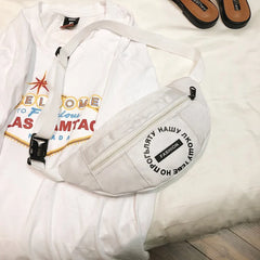 Women Waist Bag Letter Nylon Waterproof Shoulder Banana Bag