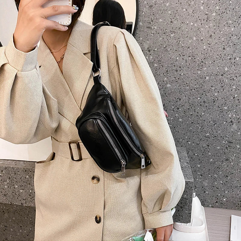 Women Waist Bag Messenger Chest Bag Long Zipper Casual Sports Bag