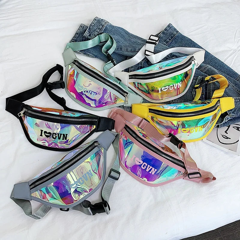 Women Waist Bag transparent laser belt bag wild letter chest bag