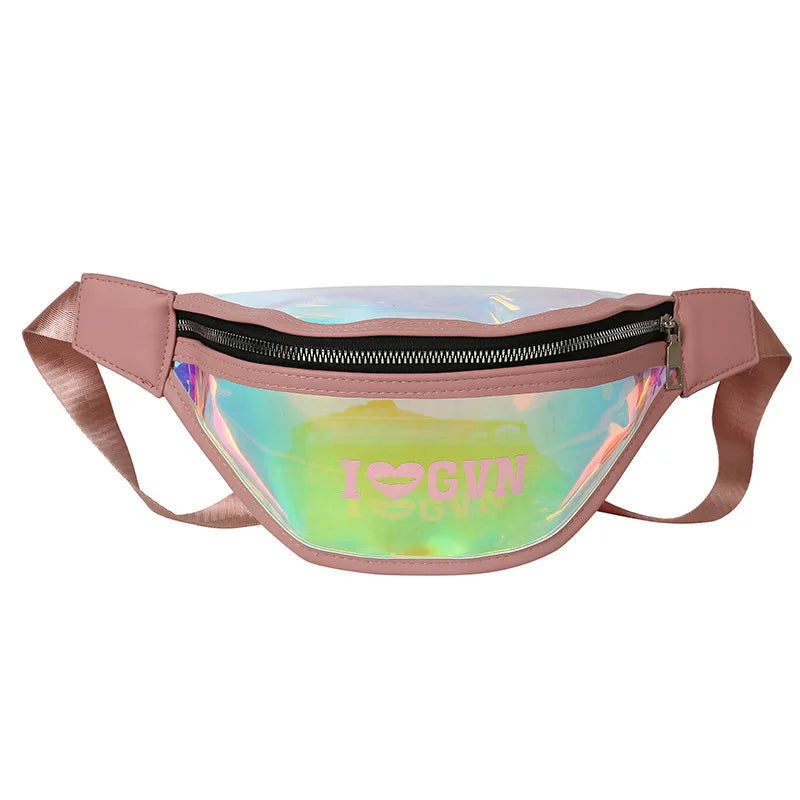 Women Waist Bag transparent laser belt bag wild letter chest bag
