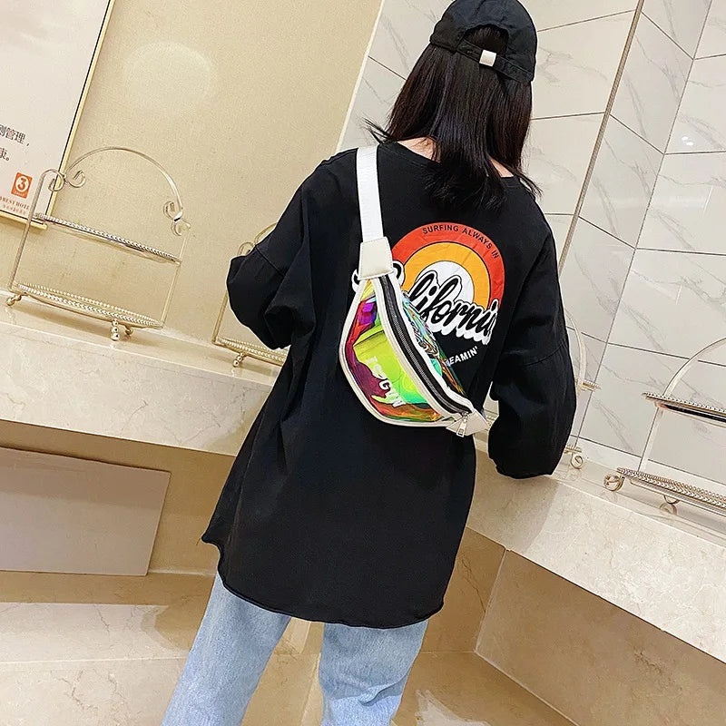 Women Waist Bag transparent laser belt bag wild letter chest bag