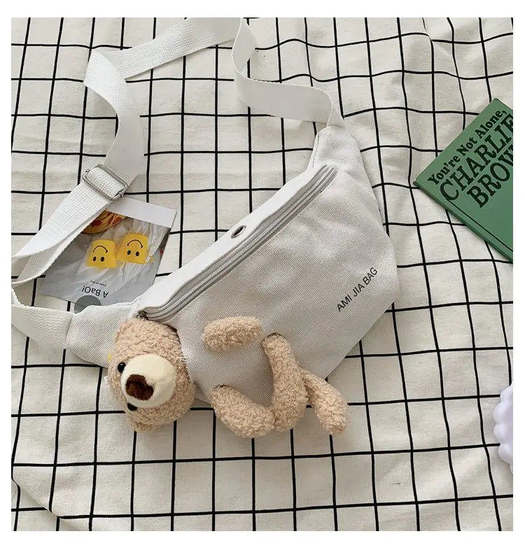 Canvas Waist Bag Chest Crossbody Teddy Bear Wild Style for Camping