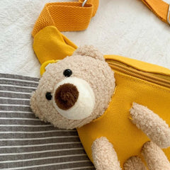 Women Canvas Waist Bag Chest Crossbody Teddy Bear Zipper Crossbody Bag