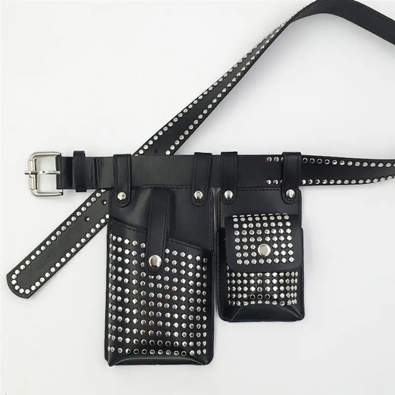 Women Waist Pack PU Leather Fanny Pack Punk Belt Bag Crossbody Bags