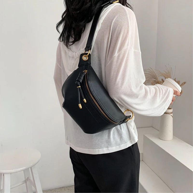 Women Waist Packs Leather Belt Bags High Shoulder Wild Messenger Chest Crossbody