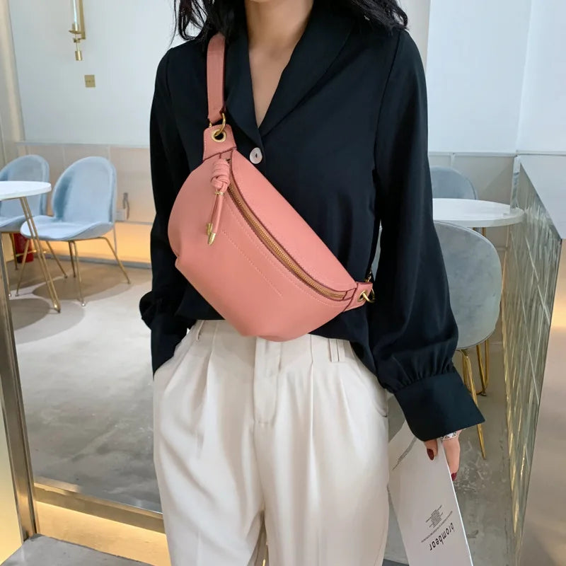 Women Waist Packs Leather Belt Bags High Shoulder Wild Messenger Chest Crossbody