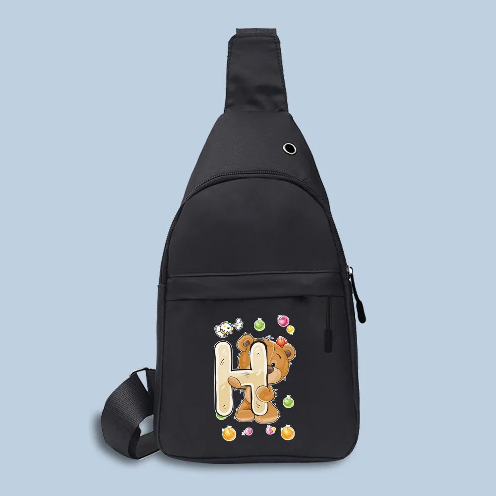 Canvas Bear Print Waist Pack Sling Bag Crossbody