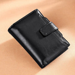 Women Wallet Leather Retro Oil Wax Cowhide Short Zipper Small Coin Purse