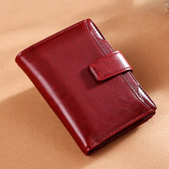 Women Wallet Leather Retro Oil Wax Cowhide Short Zipper Small Coin Purse