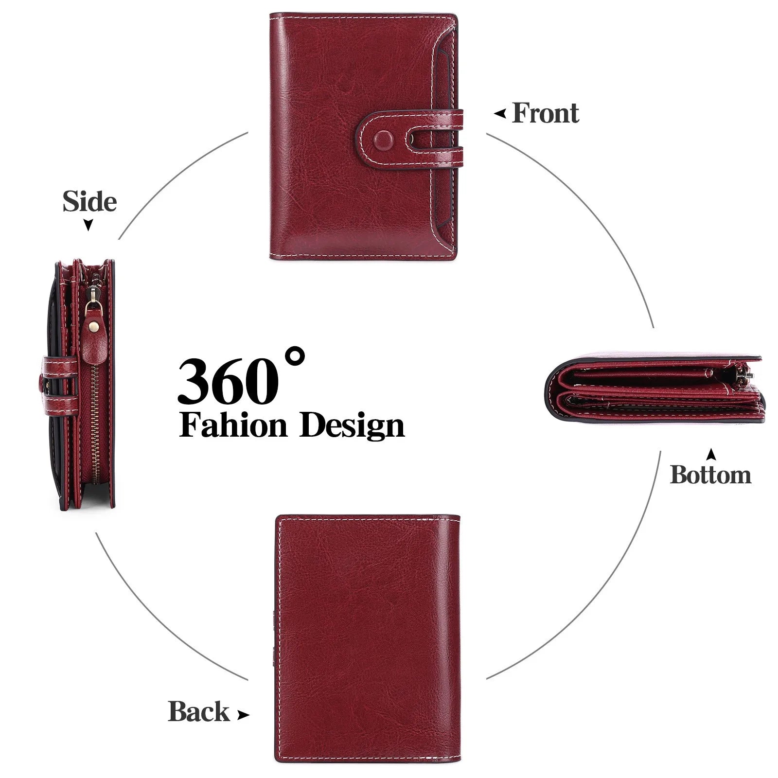 Women Wallet Leather Retro Oil Wax Cowhide Girls Wallet Short Zipper