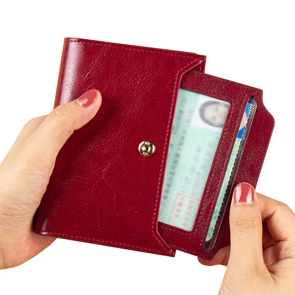 Women Wallet Leather Retro Oil Wax Cowhide Short Zipper Small Coin Purse