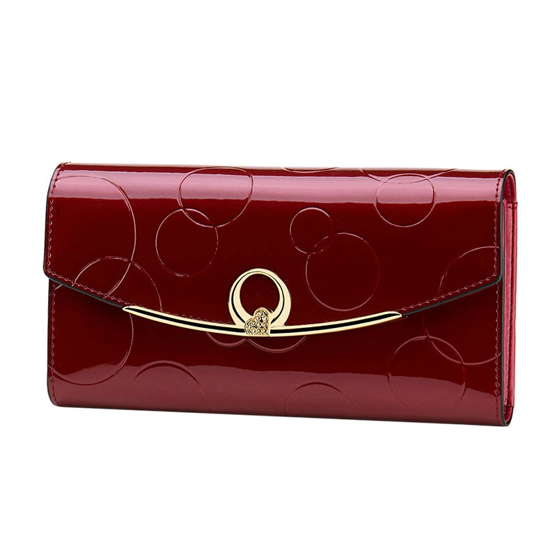 Women Leather Clutch Wallet Long Diamond Hasp 3-Fold