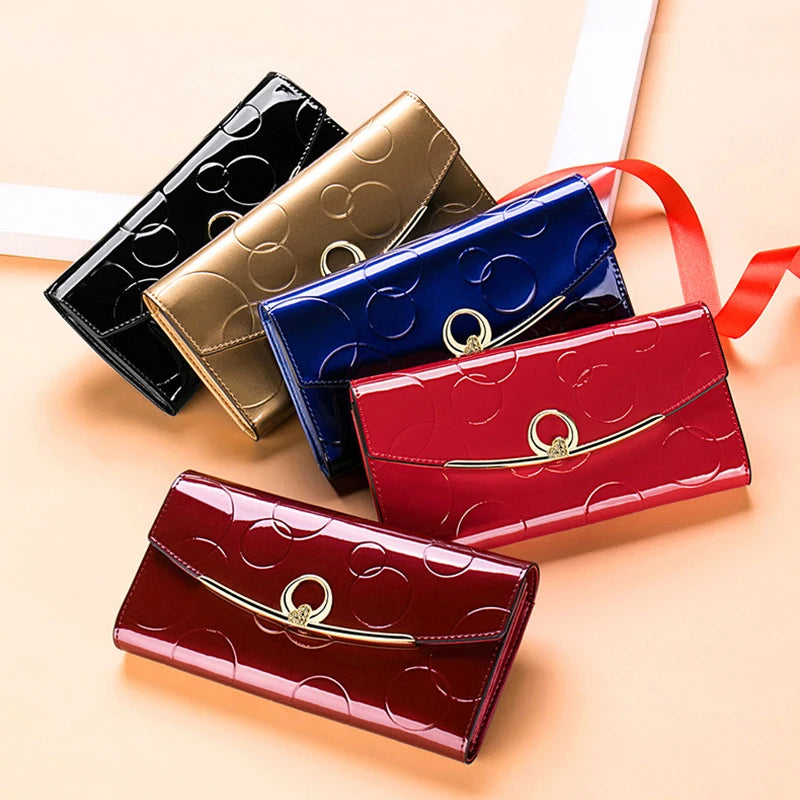 Women Leather Clutch Wallet Long Diamond Hasp 3-Fold