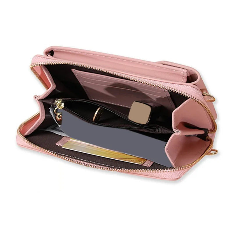 Mini Leather Shoulder Wallet with Phone Holder