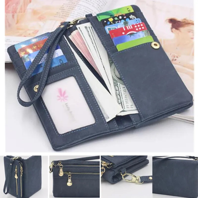 Women Dull Polish Leather Wallet Clutch Purse Handbag