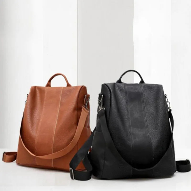 Waterproof Anti-theft Leather Backpack for Women - Multifunction Travel Shoulder