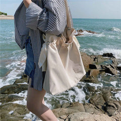 Women Waterproof Nylon Shoulder Bag with Bowknot Beach Tote