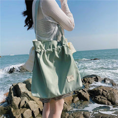 Women Waterproof Nylon Shoulder Bag with Bowknot Beach Tote