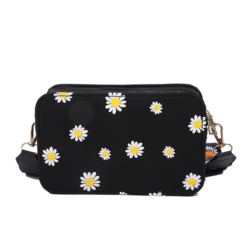Women Flower Print Shoulder Bag Zipper Crossbody Handbag Classic Wallet