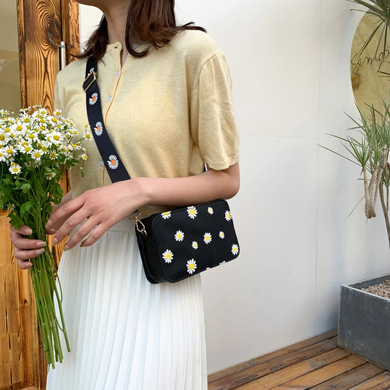 Women Flower Print Shoulder Bag Zipper Crossbody Handbag Classic Wallet