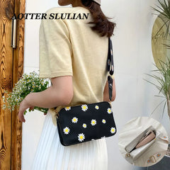 Women Flower Print Shoulder Bag Zipper Crossbody Handbag Classic Wallet