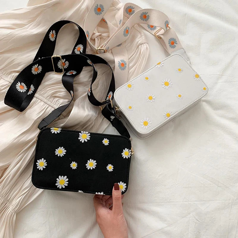 Women Flower Print Shoulder Bag Zipper Crossbody Handbag Classic Wallet