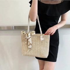 Women Straw Shoulder Bag Large Capacity Stylish Tote Handbag