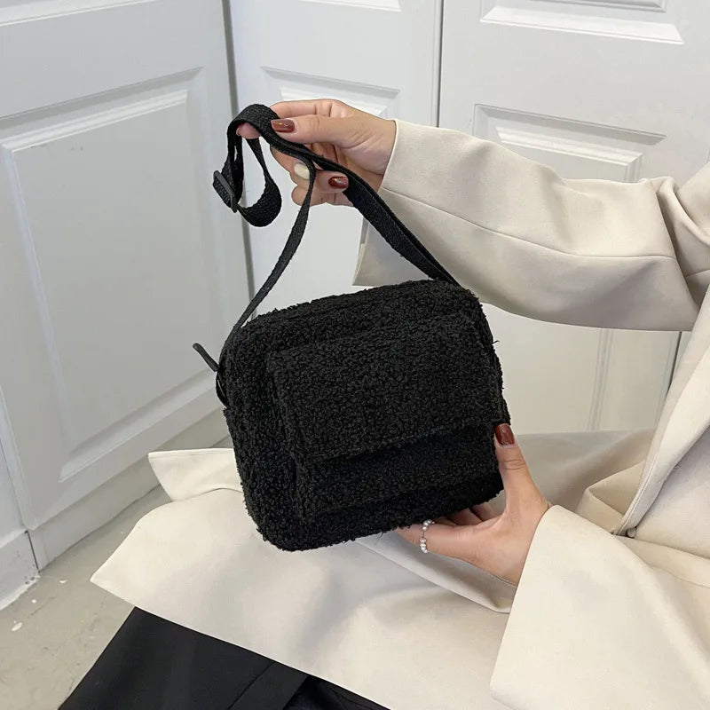 Winter Lamb Cashmere Shoulder Bag Girls Fleece Satchel Plush Crossbody Purse
