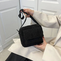 Winter Lamb Cashmere Shoulder Bag Girls Fleece Satchel Plush Crossbody Purse