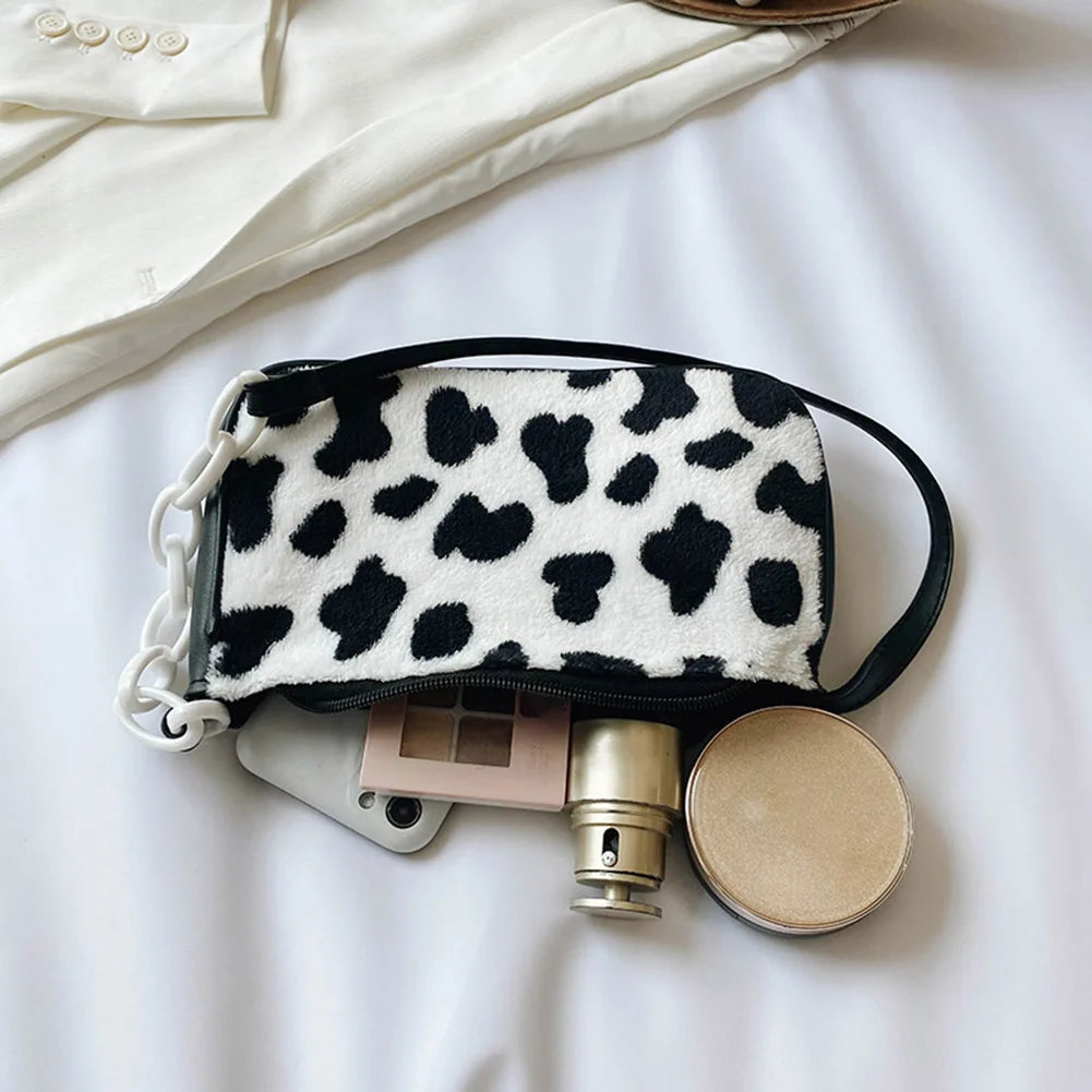 Winter Plush Handbag Animal Printed Chain Shoulder Underarm Bag