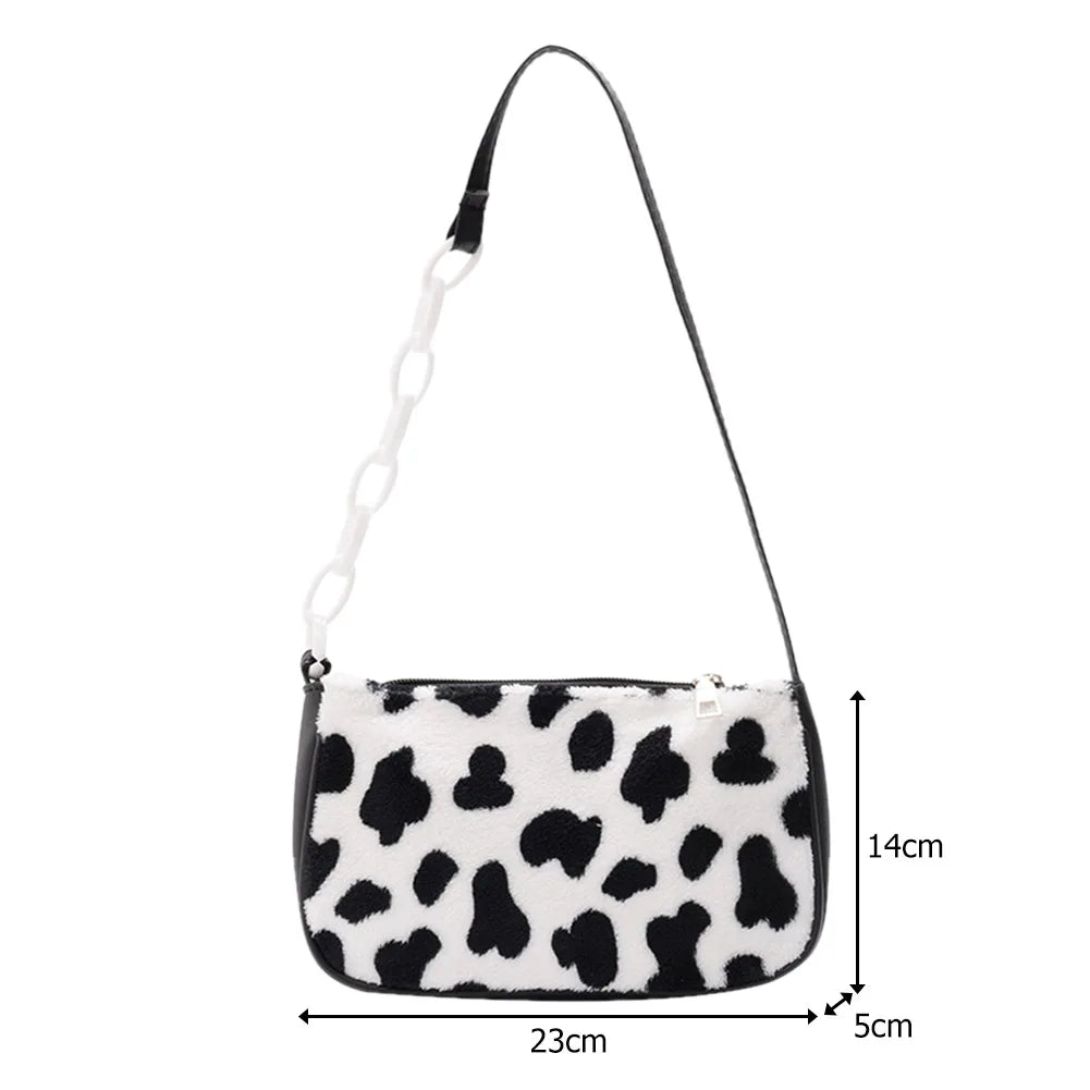Winter Plush Handbag Animal Printed Chain Shoulder Underarm Bag