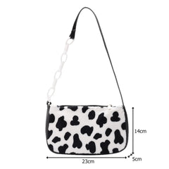 Winter Plush Handbag Animal Printed Chain Shoulder Underarm Bag
