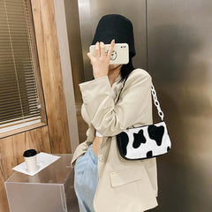 Winter Plush Handbag Animal Printed Chain Shoulder Underarm Bag