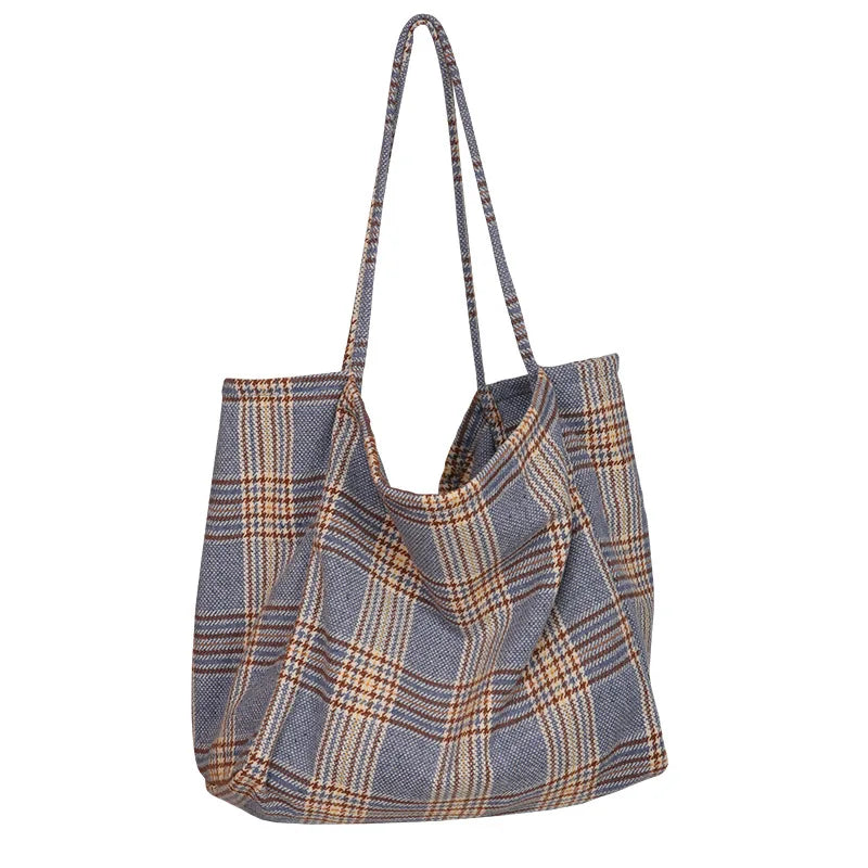 Vintage Plaid Woolen Canvas Bag Large Capacity