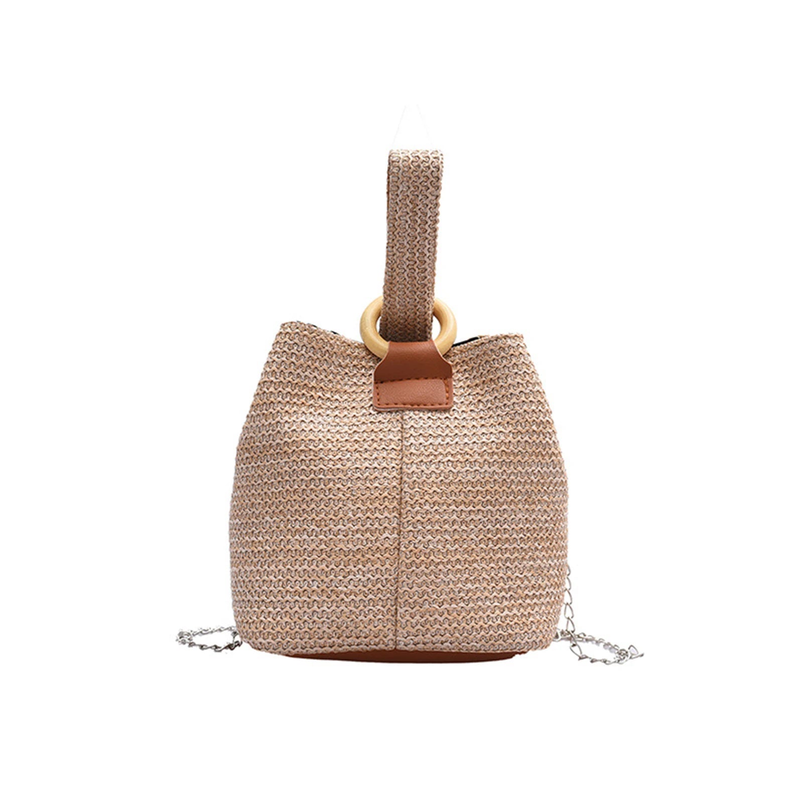 Women Woven Bucket Bag Shoulder Handbag Chain Strap Satchel Phone Pouch