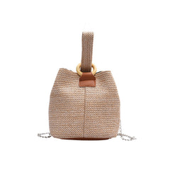 Women Woven Bucket Bag Shoulder Handbag Chain Strap Satchel Phone Pouch