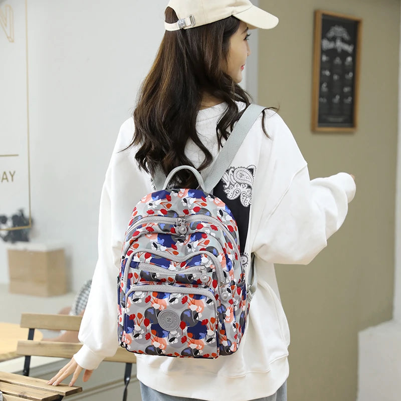 Women's Multi-functional Graffiti Travel Backpack Waterproof Nylon Shoulder Bag