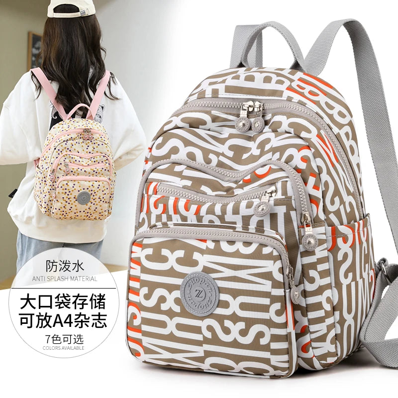 Women's Multi-functional Graffiti Travel Backpack Waterproof Nylon Shoulder Bag