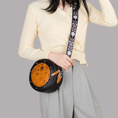 Leather Shoulder Bag Round Cowhide Ladies Handbags Crossbody Bag