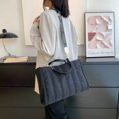 Women Green Large Shoulder Bag Padded Nylon Cotton Shoulder Bags Lady