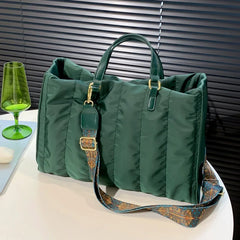 Women Green Large Shoulder Bag Padded Nylon Cotton Shoulder Bags Lady