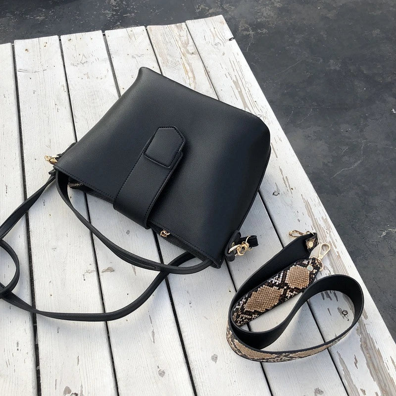 Women PU Leather Bucket Shoulder Bag Crossbody Totes
