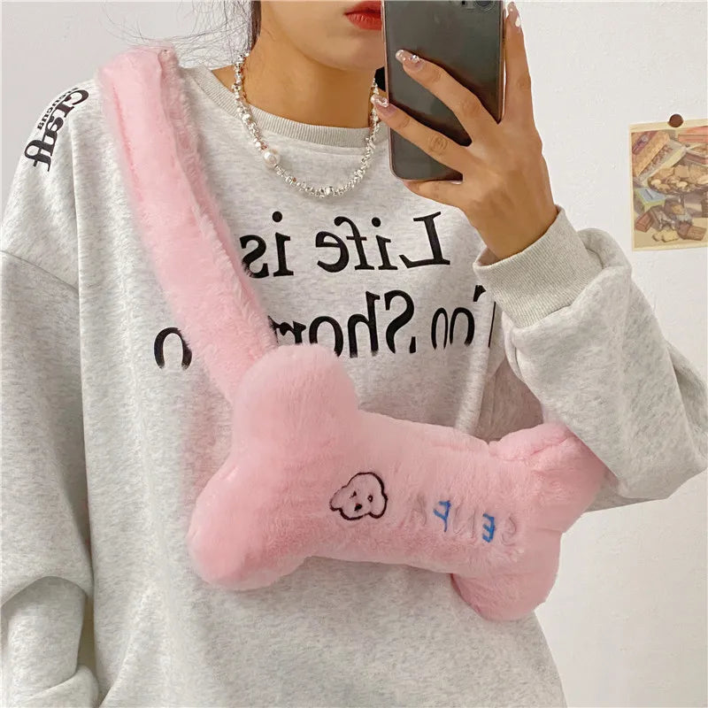 Women Plush Shoulder Bag Cartoon Small Mobile Phone Girls