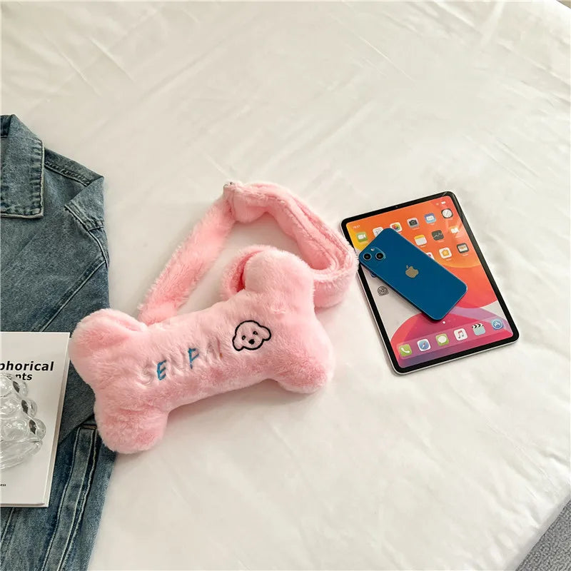 Women Plush Shoulder Bag Cartoon Small Mobile Phone Girls