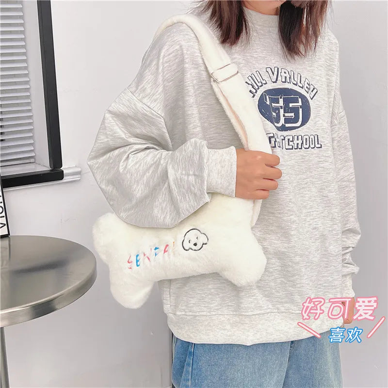 Women Plush Shoulder Bag Cartoon Small Mobile Phone Girls