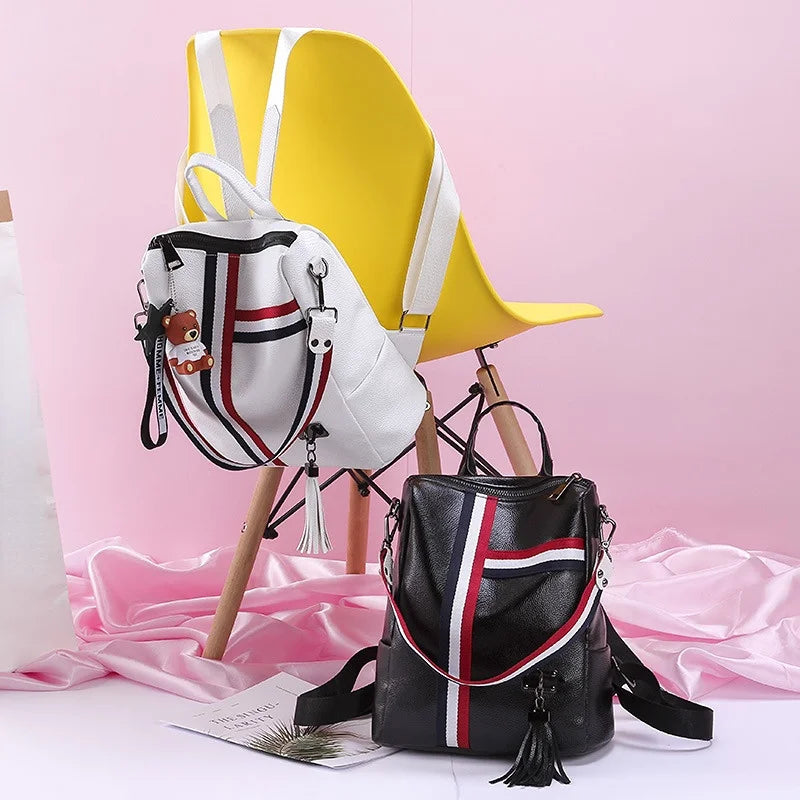 Women's Large PU Leather Backpack for Travel, Schoolbag, Shoulder Bag