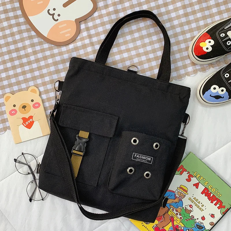 Women's Canvas Backpack Crossbody Bag Large Capacity Tote Bag Animal Cartoon