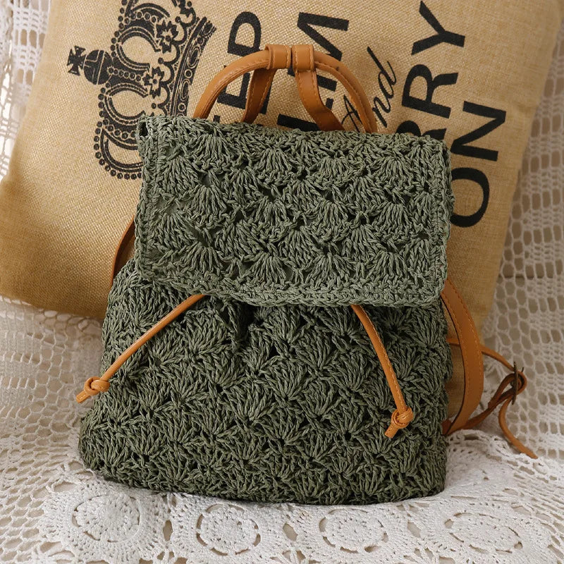 Women's Hollow Out Straw Beach Backpack Mochila Capacity Backpacks
