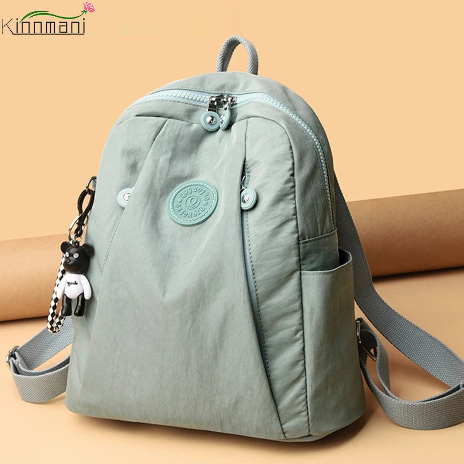 Women's Large Capacity Casual Backpack Solid Shoulder Bag High Nylon Cloth